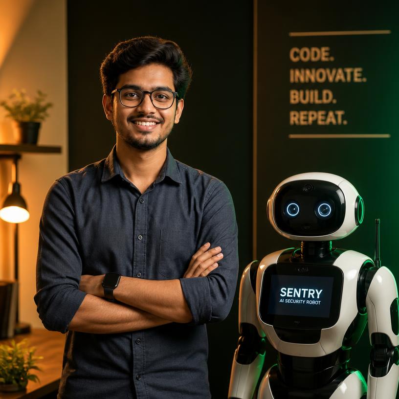 Yash Sharma, developer of Lyo ji and founder of Rakshak Robot, Nagaur